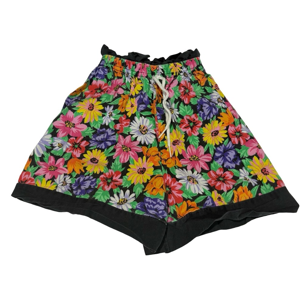 Vintage Silver Unicorn Girls Floral‎ Shorts Size 7 Black Pink Cotton Made in USA